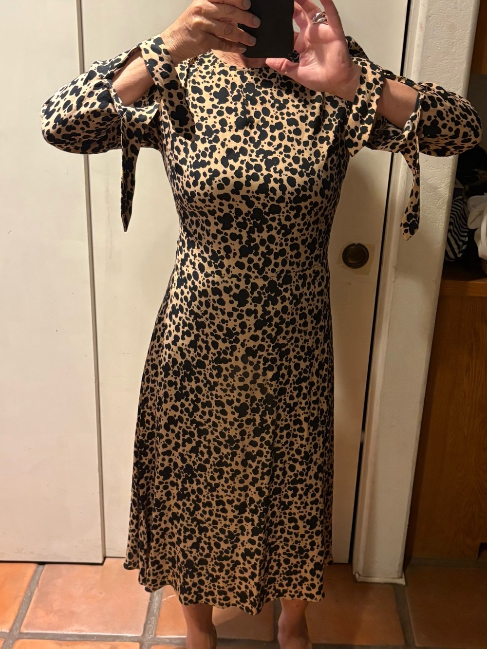 Dress Reformation Leopard-Print Midi Perty Dress- Tan and Black